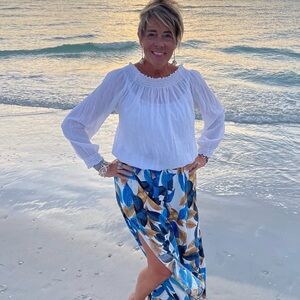 Blue & Brown Leaf Print Side Split Pant